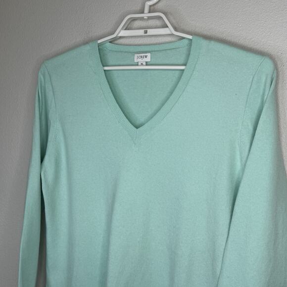 J. Crew Tunic Pullover Sweater Womens Sz XL Mint Green V-Neck Cotton Wool Blend - Picture 2 of 7